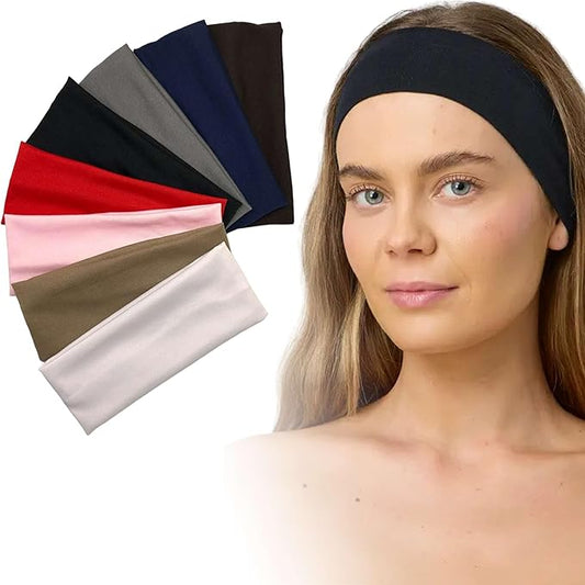8 PCS Sport Headbands for Women, Non-Slip Hair Bands, 7 centimeters, Multi, Polyester - Hair Warp for Women's Daily Workout Yoga Running and Sports