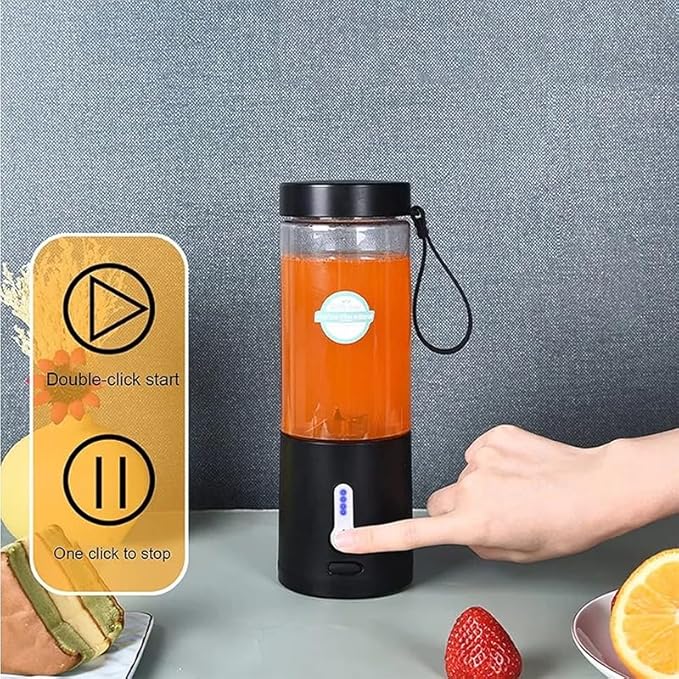 Portable Juicer Blender – 530ml USB Rechargeable Personal Blender for Shakes, Smoothies & Juice – Food Grade PC, Leak-Proof Rubber Seal, Lightweight Travel Bottle Mixer – Black