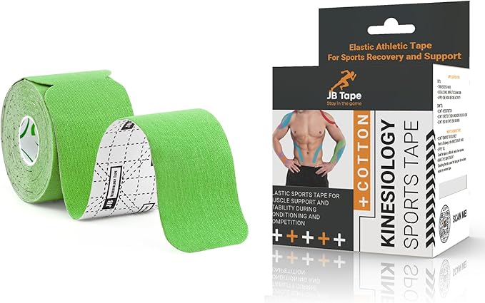 JB Tape, Precut Kinesiology Strips 4 Rolls- (80 Count, 10") Elastic, Latex-Free, Water Resistant, Athletic Sports Tape for Body, Joint & Muscle Support. (Green)
