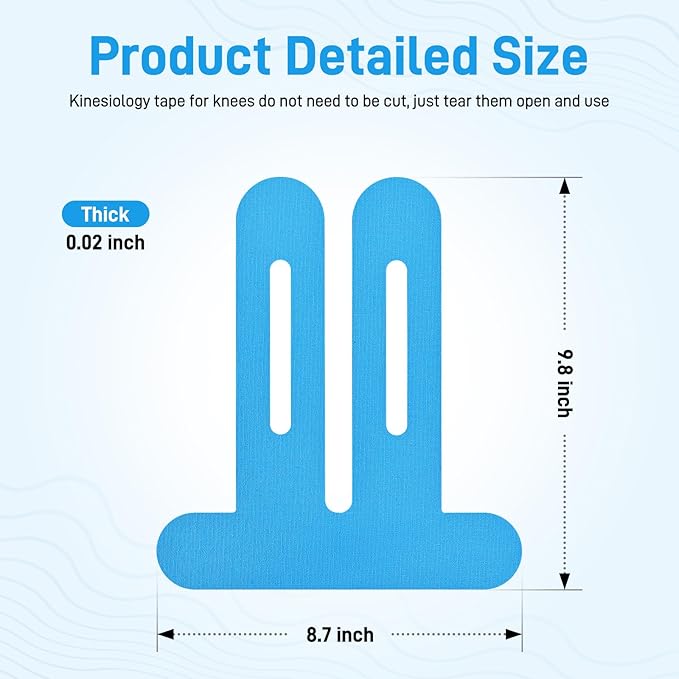 Kinesiology Tape for Knees, 10 Count Knee Tape for Knee Pain Relief Pre Cut, Latex Free Knee Tape, Support Muscles and Joints, Knee Kinesiology Tape Pre Cut, Waterproof and Elastic (Blue)