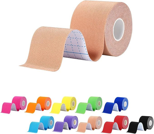 Pro Synthetic Kinesiology Tape 1 Roll, Athletic Sports Tape for Muscle Joint Support, Pain Relief for Knee Elbow Wrist Ankle, 2 in x 16.4 Ft, Beige