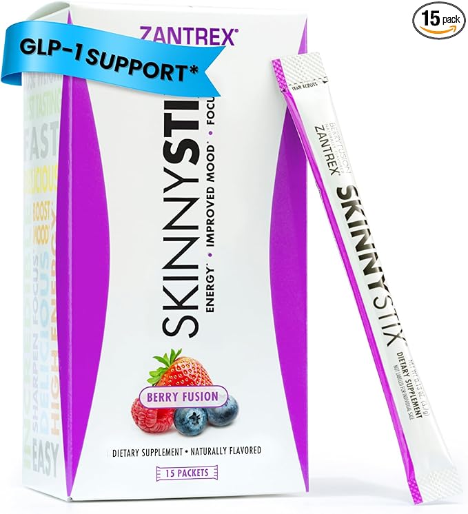 SkinnyStix Berry Fusion GLP-1 Support Powder Energy Drink, Metabolic Support, Appetite Control, Natural Energy Boost | 15 Single-Serving Packets