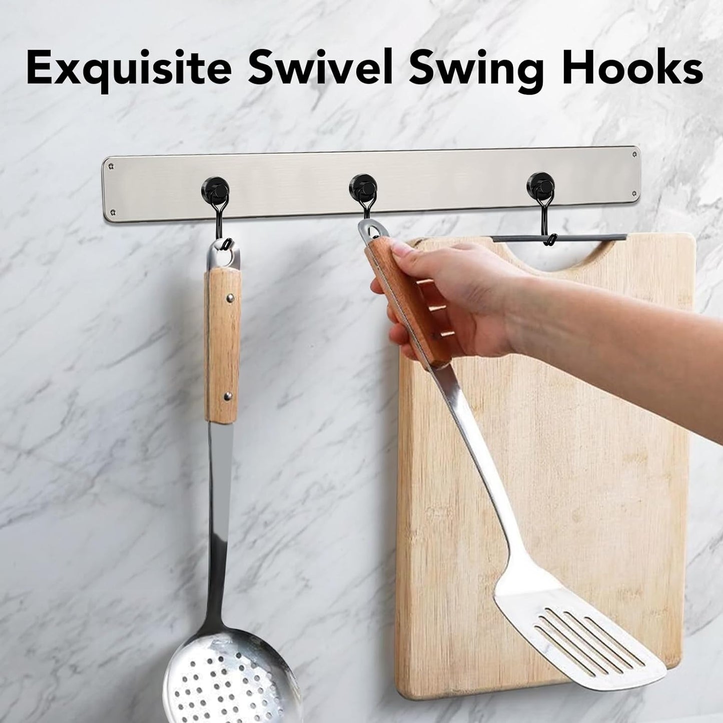 MIKEDE Magnetic Hooks, 40Lbs Heavy Duty Neodymium Magnet Hooks Black Magnets with Swivel Hooks for Hanging, Rust Proof Strong Magnets Hook, Magnetic Metal Hanger for Fridge, Storage, 6 Pack