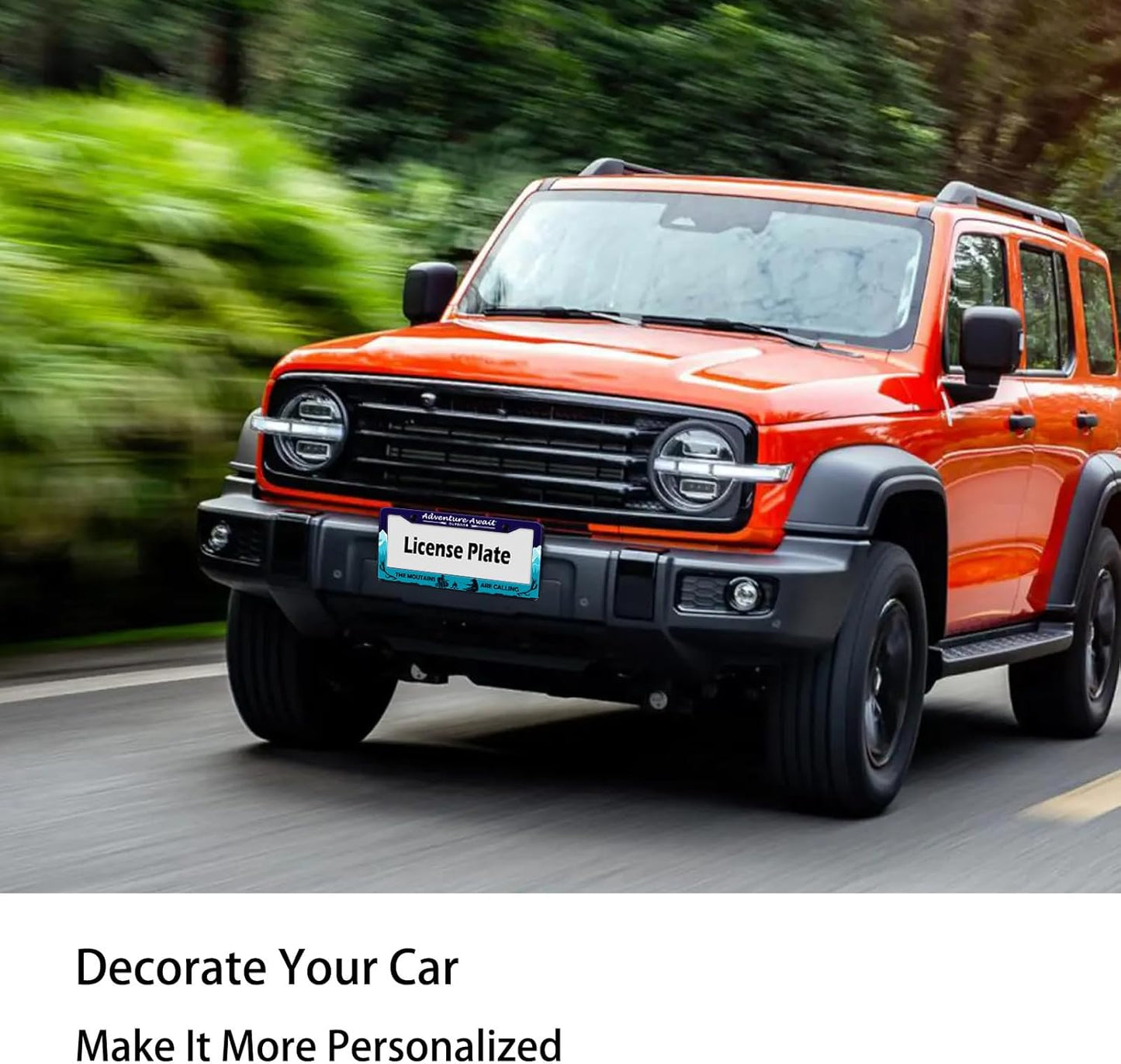 Adventure Await License Plate Frame, Mountains Forest Bear Outdoor License Plate Holder Cover, Metal Aluminum Rustproof Car Accessories for Men Women, Great Gift for Hiking Camping Enthusiasts