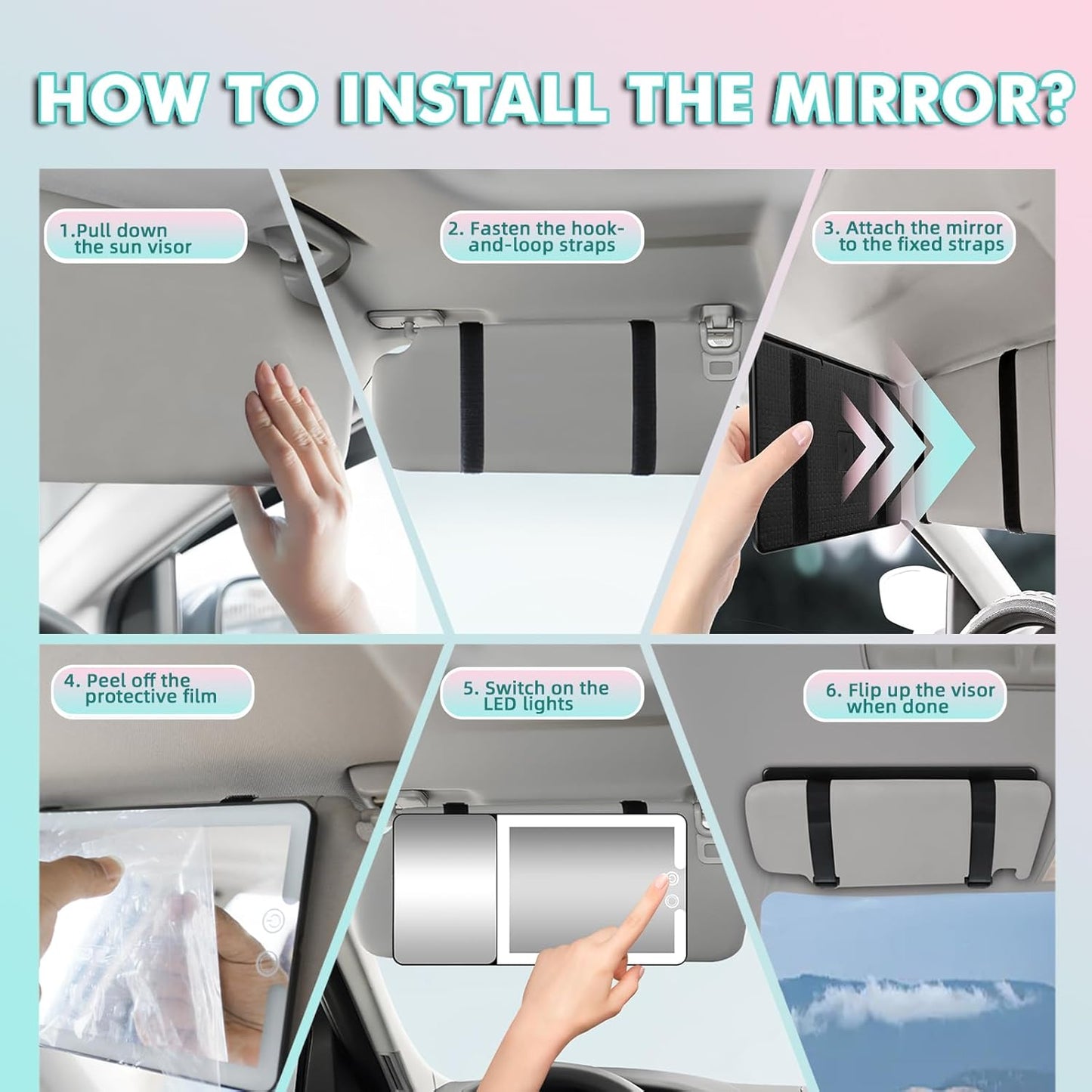 Car Sun Visor Vanity Mirror with Lights & 20X Magnification, Led Light up Makeup Mirror for Sun Visor, Rechargeable 3 Colors Dimming Light, Universal Accessories for Car SUV Truck