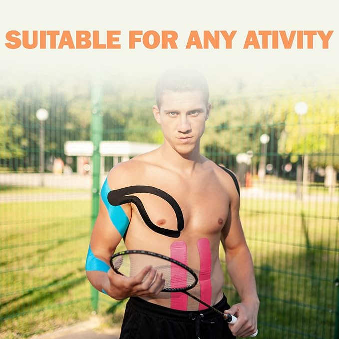 OK TAPE Regular Original Cotton Kinesiology Tape (2 Pack), Elastic Water Resistant Therapeutic Athletic Tape, Latex Free, Injury Recovery, Uncut K Tape 2in×16.4ft - Light Blue