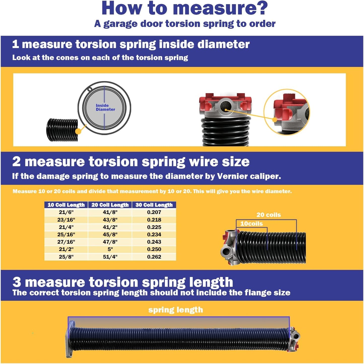 2" Garage Door Springs Pair, Garage Door Spring Replacement,Torsion Springs for Garage Door Set Includes Left Right Door Springs, with Non-Slip Winding Rods for DIY Replacement (0.250x2''x29'')