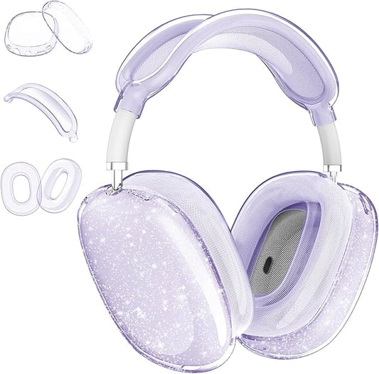 for AirPods Max Case Clear Glitter,3 in 1 Clear Soft TPU Ear Cups Case Cover/Ear Pad Case Cover/Headband Cover for Airpods Max Case Cover,Case for AirPod Max Headphone Accessories-Purple