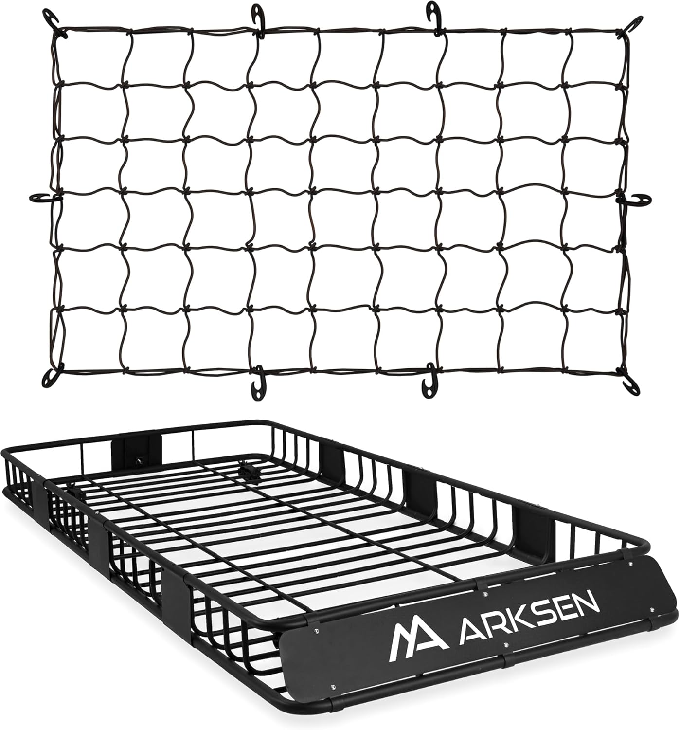 ARKSEN 84 x 39 x 6 Inch Universal 150LB Heavy Duty Roof Rack Cargo with Cargo Net, Car Top Luggage Holder Carrier Basket with Extension for SUV, Truck, & Car Steel Construction