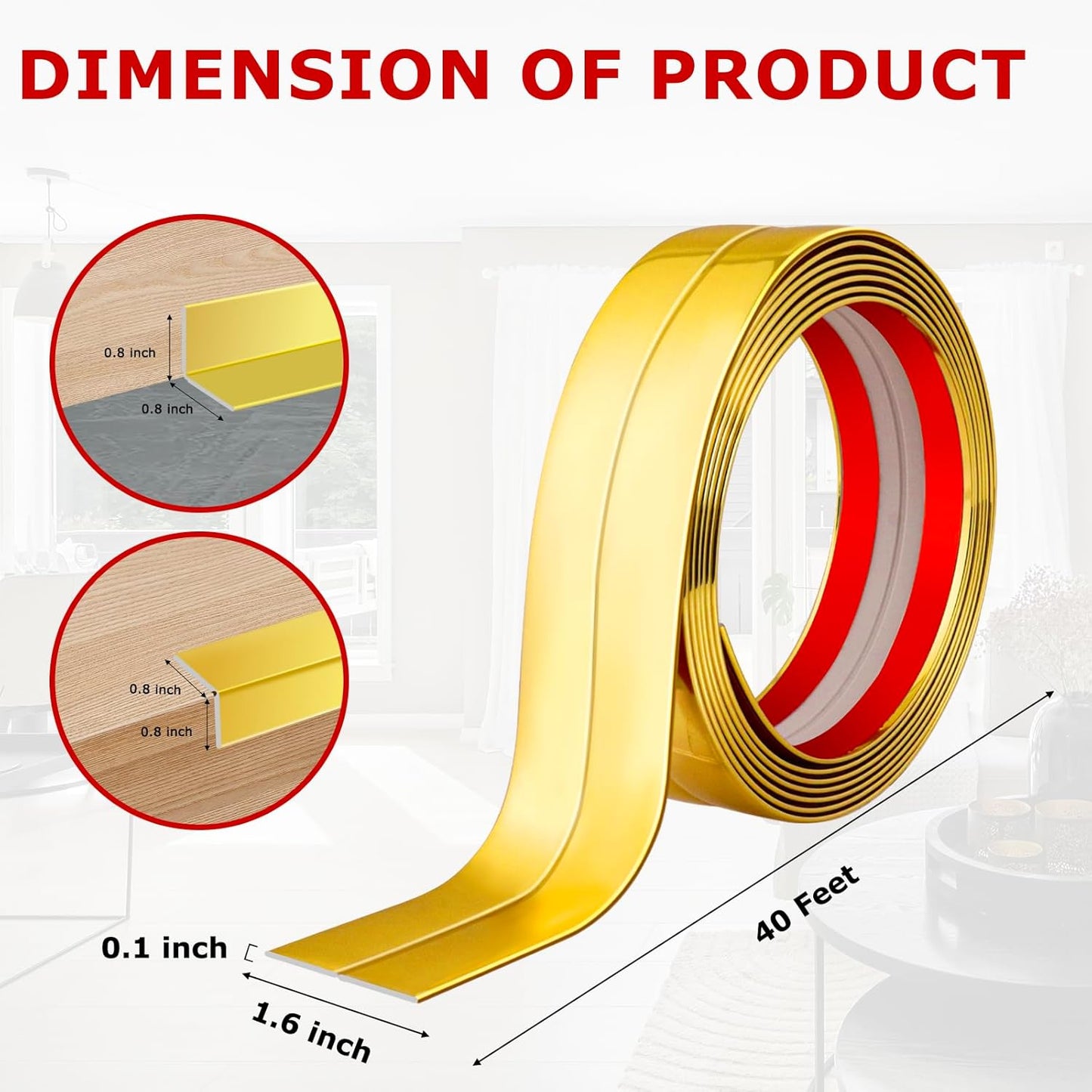 Flexible Wall Corner Protector Moulding Trim Peel and Stick Wall Corner Guards Edge Protector Self Adhesive Molding Trim Strip for Edge Ceiling (Gold, 1.6 in x 40 Ft)