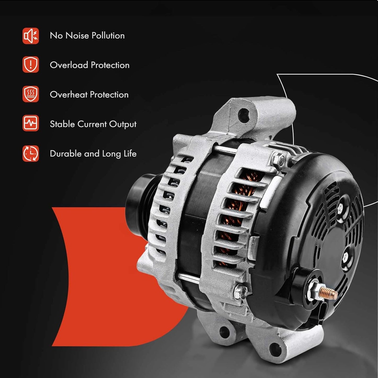 A-Premium Alternator Compatible with Chrysler 300 11-21 & Dodge Challenger 15-21, Charger, Durango & Jeep Grand Cherokee 11-20 & Ram 1500, 3.6L, 12V 180A CW 6-Groove Clutch Pulley, Replace# 4801778AF