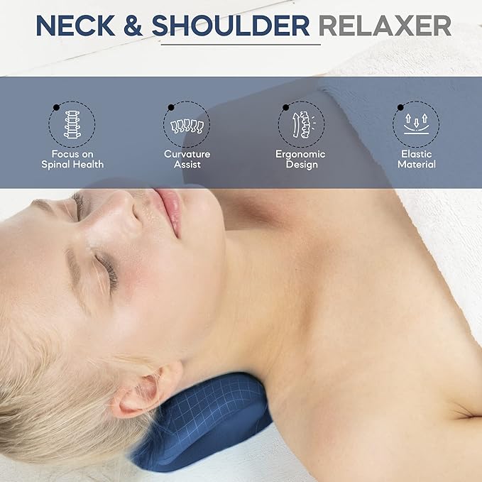 Neck Stretcher & Posture Corrector for Women and Men, FSA HSA Eligible, Cervical Traction for Spine Alignment, Adjustable Upper Back Brace & Elastic Support for Shoulder Back Pain Relief (Dark Blue)
