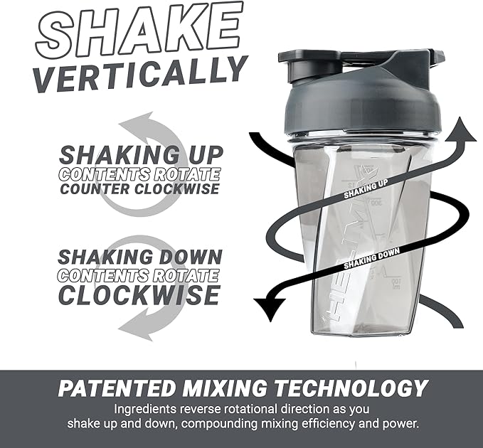 HELIMIX 1.5 Vortex Blender Shaker Bottle Holds Upto 20oz | No Blending Ball or Whisk | USA Made | Portable Pre Workout Whey Protein Drink Shaker Cup | Mixes Cocktails Smoothies Shakes | Top Rack Safe