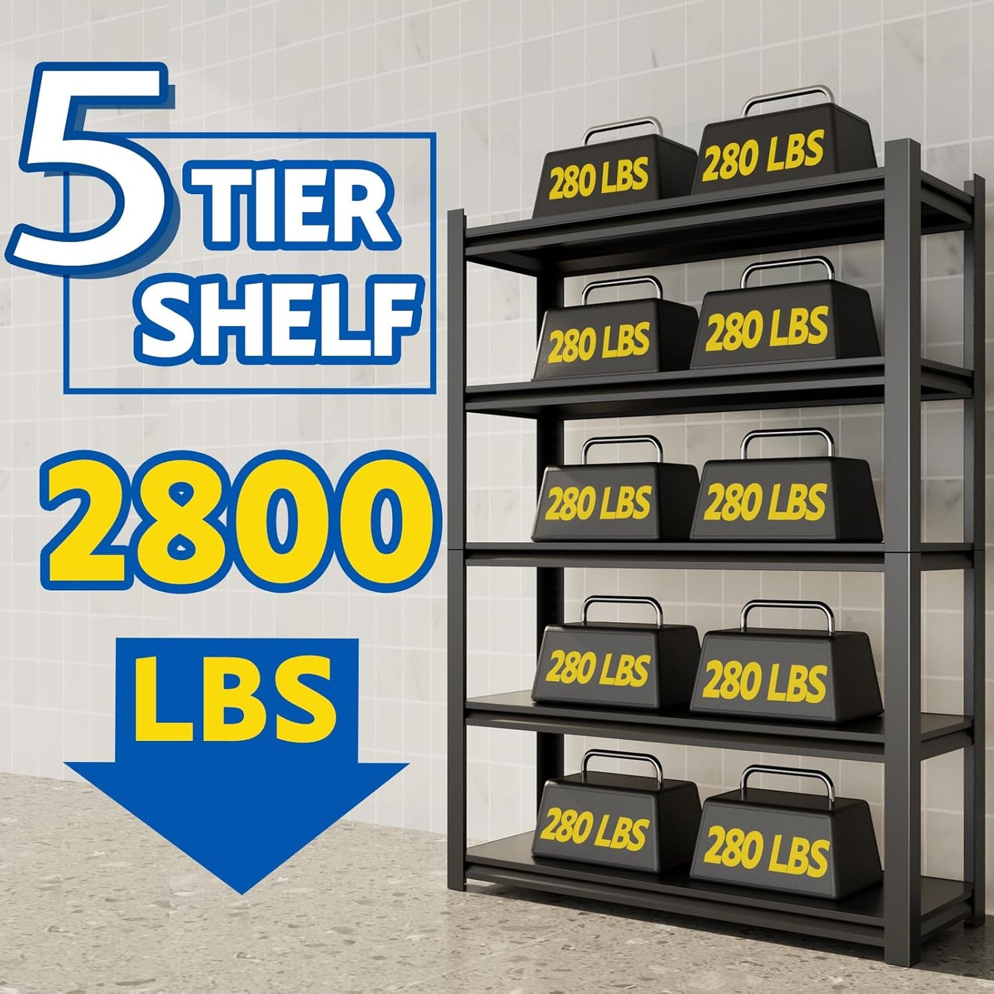 72''H Garage Shelving Heavy Duty, 2800LBS Storage Shelves, 5-Tier Adjustable Metal Shelve Storage Shelf Rack, Industrial Shelving Unit for Garage, Warehouse, Basement (47" W x 19.7" D x 72" H)