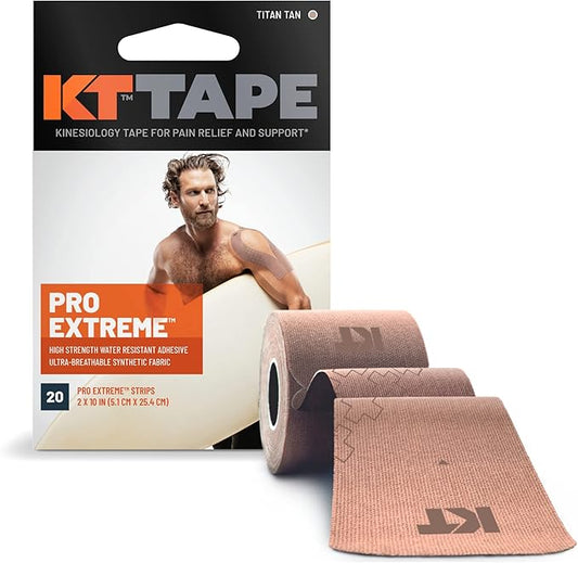 KT Tape, Pro Extreme Synthetic Kinesiology Athletic Tape, 20 Count, 10” Precut Strips