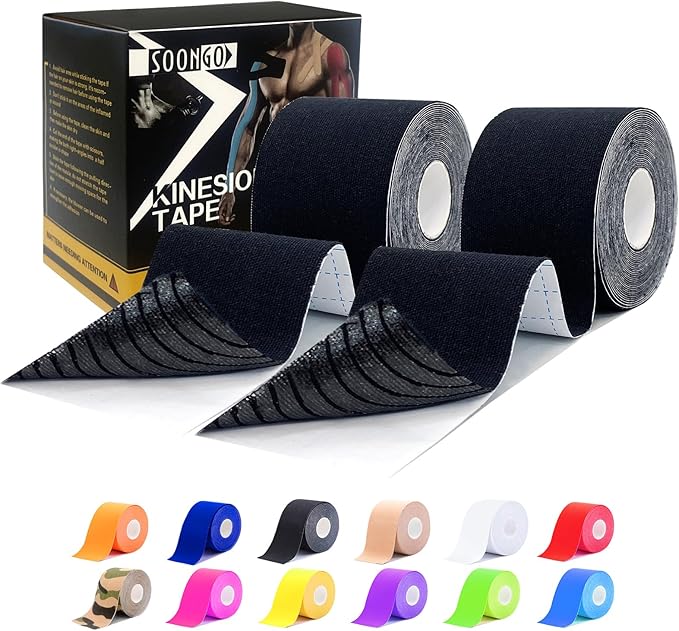 Kinesiology Tape Pro 2 Rolls, 2 Inch High Elasticity Sports Tape Therapeutic Pain Relief–Physio Tape for Muscle Recovery & Joint Support, Waterproof & Hypoallergenic & Breathable–Black