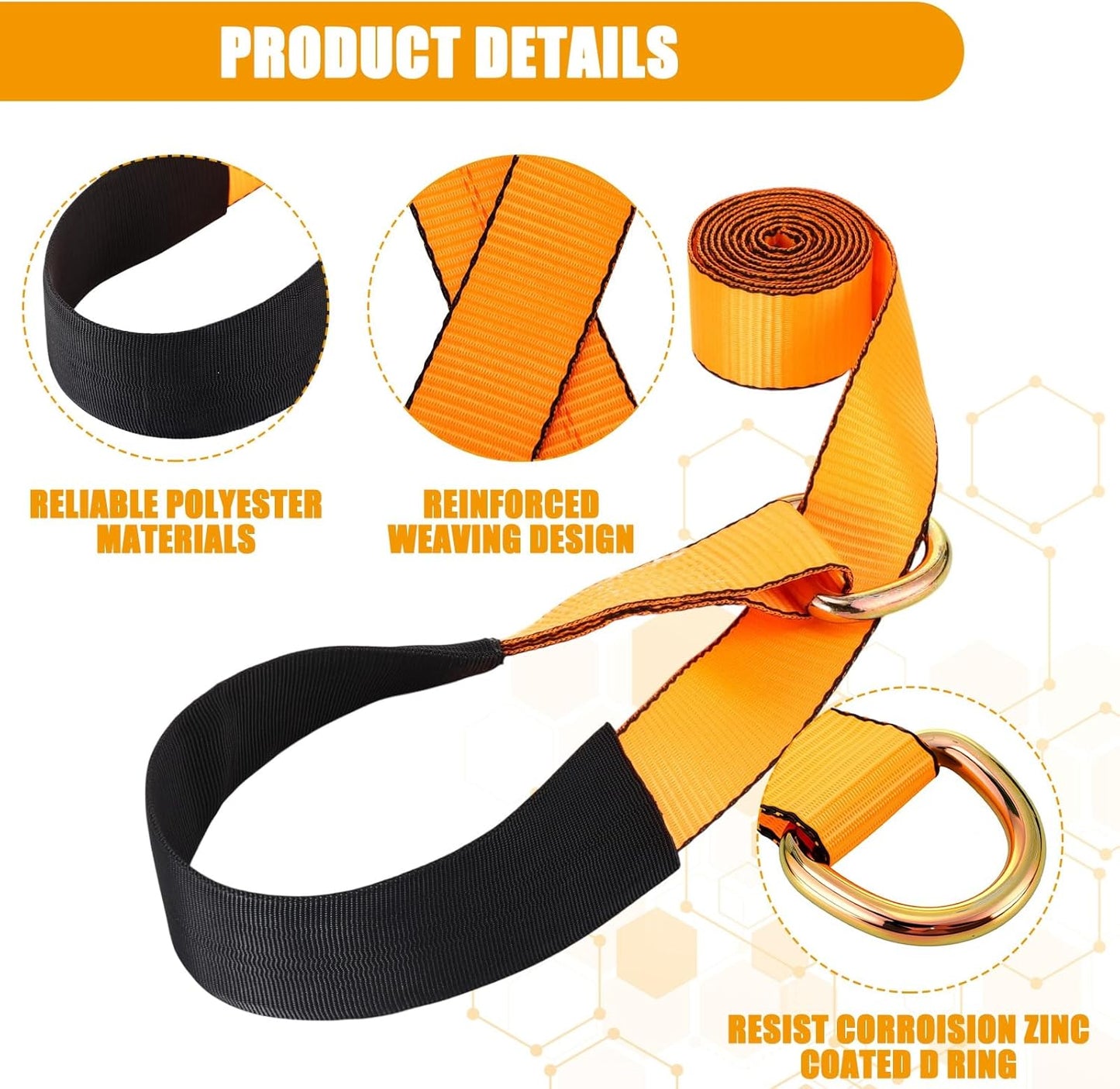 8 Pack 2'' X 8ft Tow Truck Straps Lasso Wheel Lift Straps Lasso Tow Strap with D Ring 11, 000 Lbs Break Strength Auto Tie Down Auto Hauler for Trailer Truck Tie