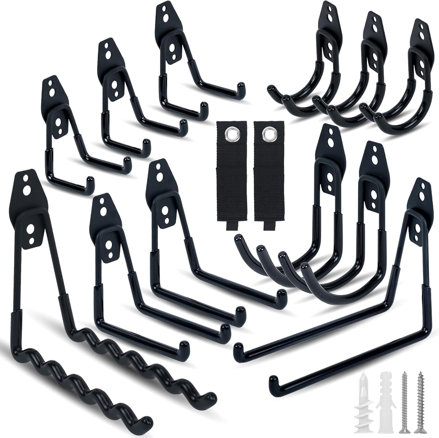 14 Pack Garage Hooks, Utility Wall Mount Garage Hooks Heavy Duty with Multiple Welding Spots, Garage Organization for Hanging Garden & Shed Tools, Bike, Ladder, Hose and More(Black)
