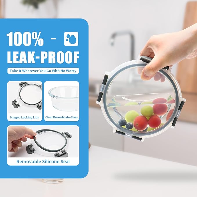 12 Pack Small Glass Food Storage Containers with Lids Airtight, 13oz Leak-Proof Meal Prep Containers Set, Freezer to Microwave Safe, Dishwasher Safe