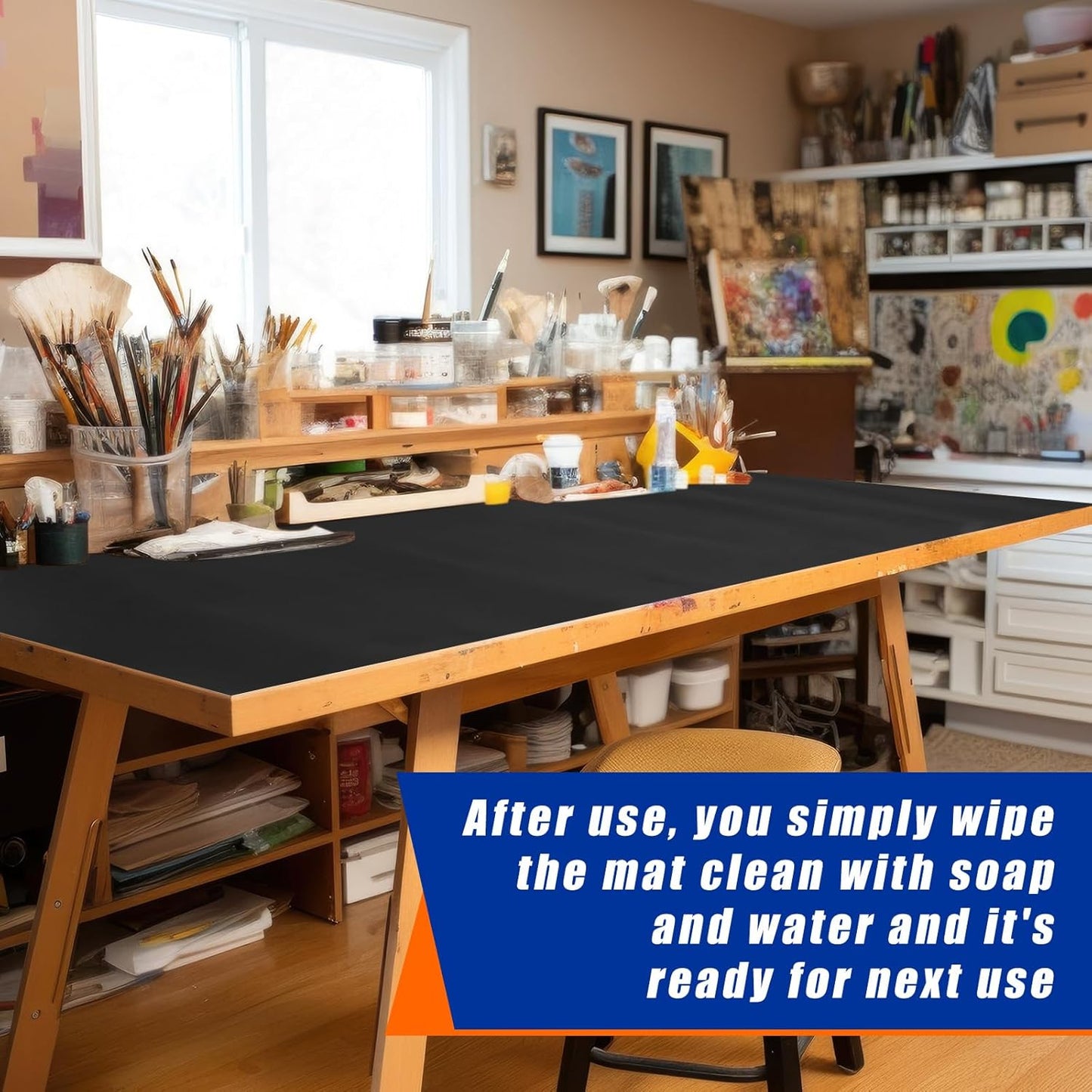 Vesici 1 Roll 23.5 x 200 Inch Work Bench Mat Self Adhesive Resistant PU Floor Runner Easy to Clean Workbench Mat Pad for Garage Workbench or Table Storage Tool Organization,Black