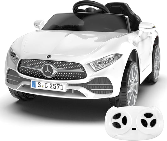 12V Kids Ride On Car with 2.4G Remote Control,Battery Powered Electric Car Ride On Vehicle Double Doors, 5 Point Safety Belt,LED Light (SC-White)