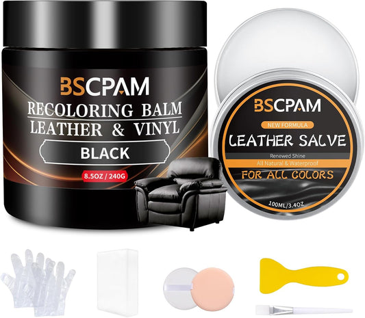Black Leather Recoloring Balm with 100ml Mink Oil,Leather Couch Scratch Remover,Leather Repair kit for Vinyl Furniture and Car Interior,Leather Dye Paint,Mink Oil for Leather