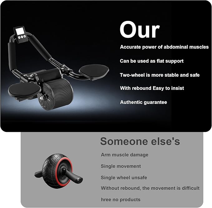 Elbow Support Automatic Rebound Abdominal Wheel,Ab Roller for Abdominal Exercise Machine,Dolly Core Strengthening Trainer Fitness Belly Training Ab Roller