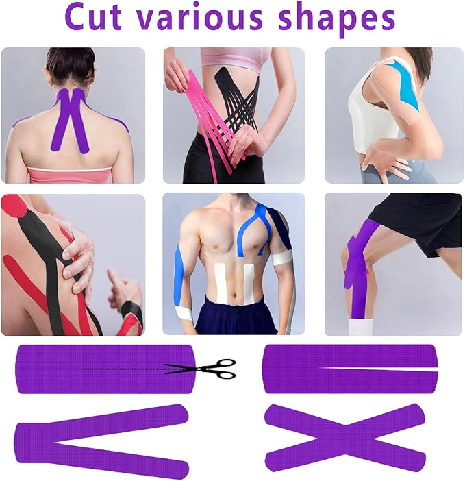 Kinesiology Tape Pro 2 Rolls, 2 Inch High Elasticity Sports Tape Therapeutic Pain Relief–Physio Tape for Muscle Recovery & Joint Support, Waterproof & Hypoallergenic & Breathable–Purple