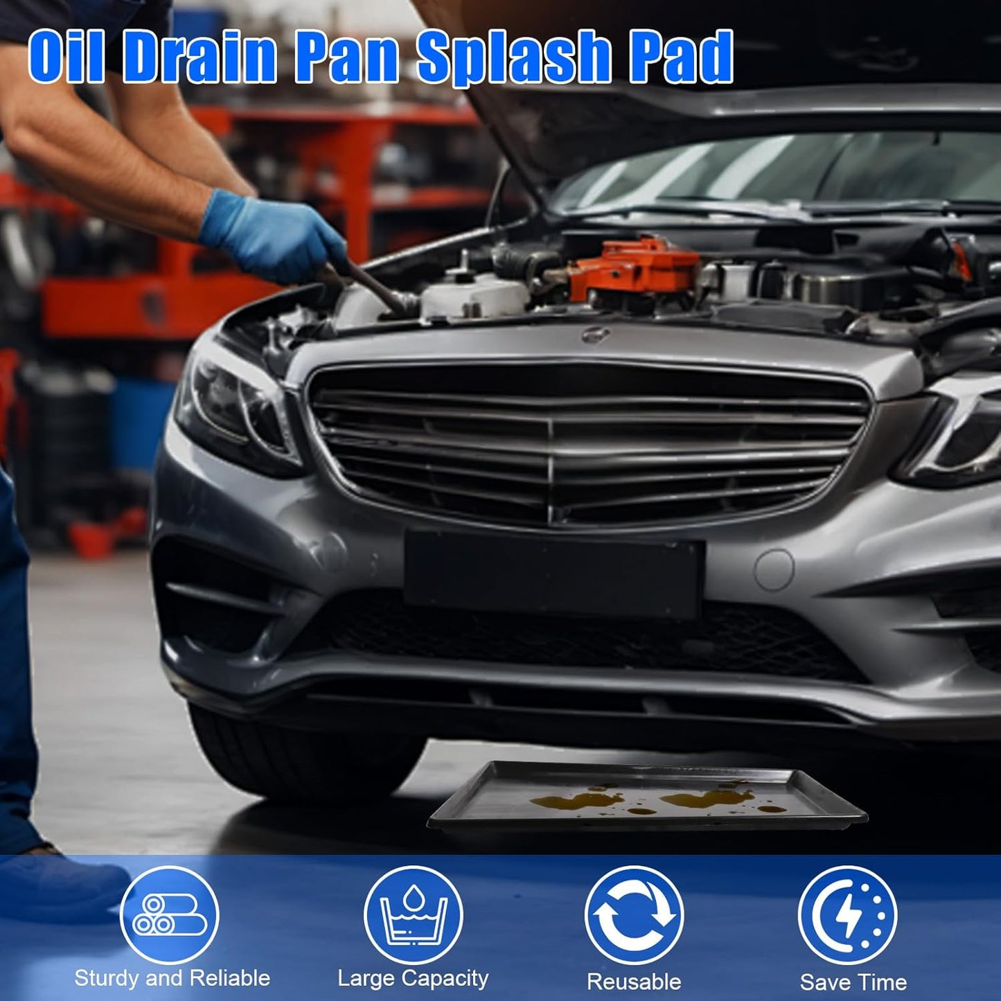 6 Pack Extra Large Oil Drip Pan, 35.4 x 24 x 1.6 in Oil Change Drain Pan, Plastic Oil Drip Tray for Under Car, Oil Catch Pan Tray for Garage, Fridges, Washing Machines, Cat Litter Box Bottom