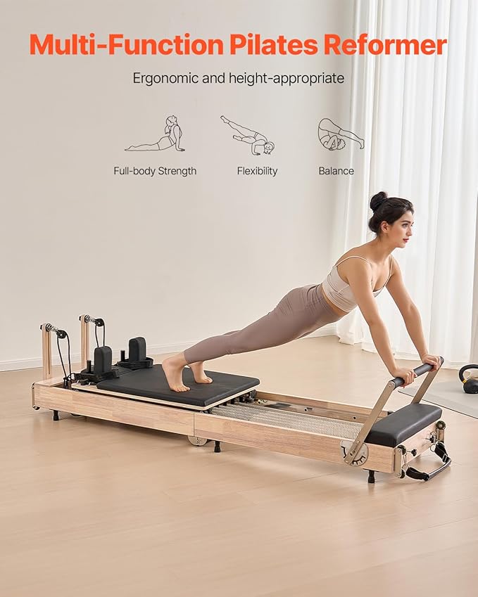 VEVOR Pilates Reformer Machine, Pilates Workout Equipment for Home Gym Studio Use, Pilates Bed with Dual Resistance- Spring & Cord, Reformer Set, Up to 400 LBS