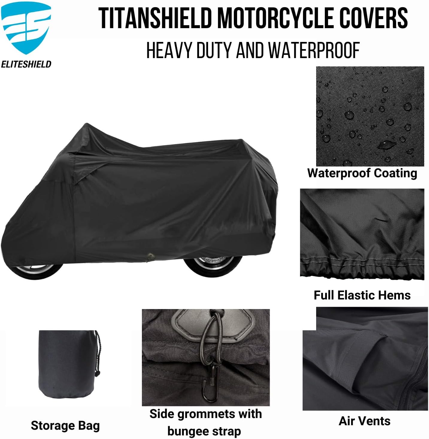 Deluxe Motorcycle Cover, Waterproof All Weather Outdoor Protection Universal Motorcycle Cover, Fade & Tear Proof Polyester fits Motorbike up to 110" L