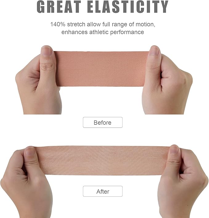 4 Pack Kinesiology Tape for Sports Athletes - 16 FT Waterproof Athletic Tape for The Knee, Elbow and Shoulder Muscles, etc. (Beige)