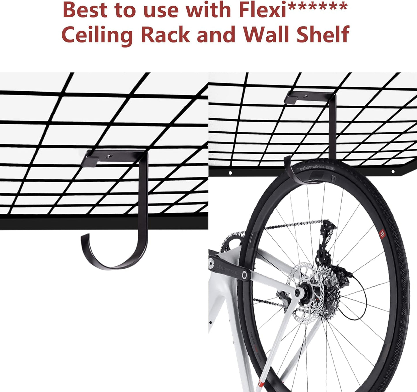 4-Pack Heavy Duty Add-On Flat Hook Accessory for Garage Ceiling and Wall Storage, Alloy Steel, Black - Suitable for FLEXINOUMTS Racks