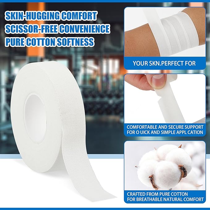 Finger Tapes, 0.5 Inch x 10 Yard White Athletic Tape - Extra Strong Adhesive, 4 Rolls for Sports, Medical & Foot Use - Ideal for Climbing, Basketball, Lifting & BJJ