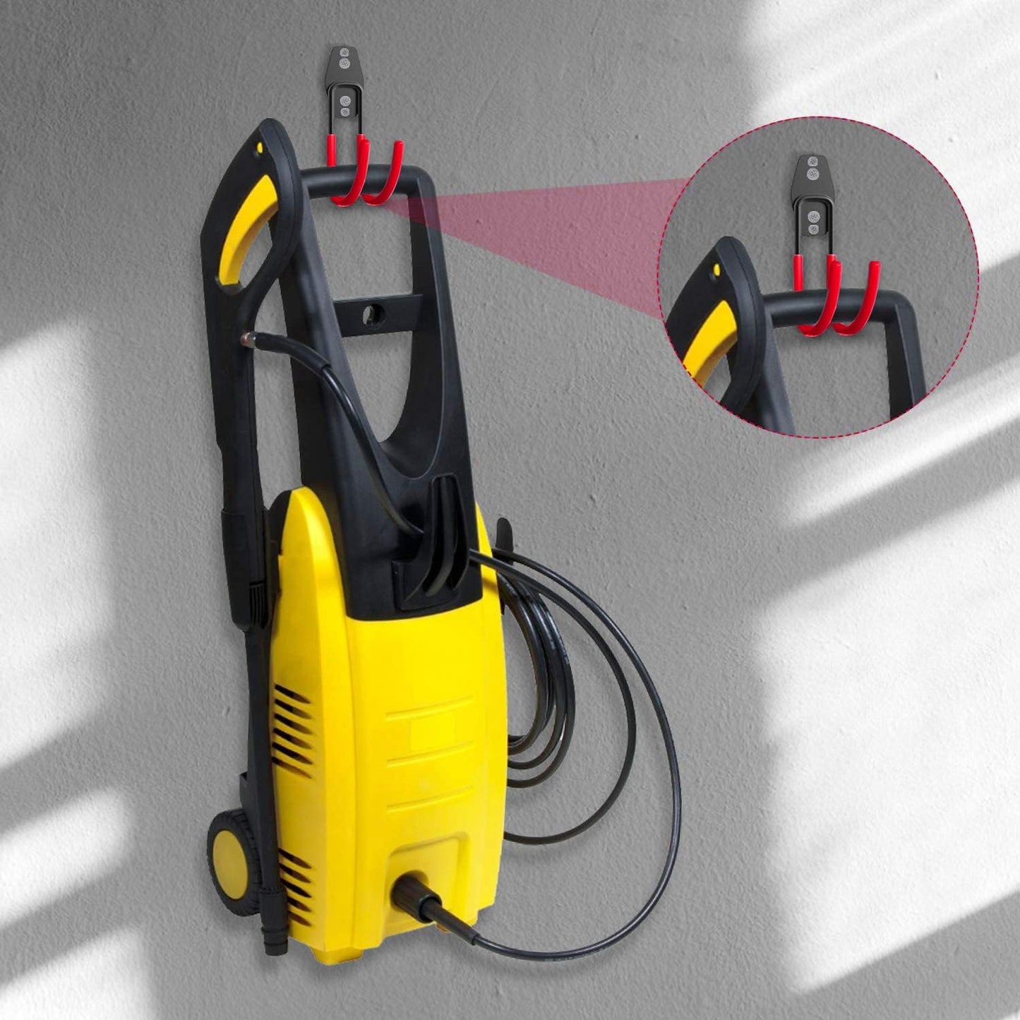 3-H Garden Hose Holder Wall Mount 4 Pack,Solid Steel Hose Hanger,Water Hose Holders for Outside,Perfect for Hanging Outdoor Air Hose,Ropes,Pipes,Garden Tools,Ladders,Bikes,Bulk Items(Red)