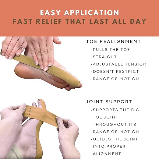 Bunion Corrector & Pain Relief Kinesiology Athletic Tape | For Bunions & Turf Toe | Big Toe Spacer/Separator/Straightener Tape for Men & Women | 80 Precut Kinesiology Tape Pcs | Nude Color