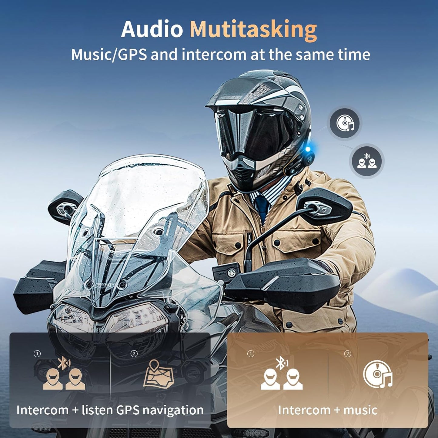 Fodsports FX8 Pro Motorcycle Communication Systems with Customized HRSQS Speakers, Dual-Chip Audio Multitasking, One-Click Fast Pairing, Music Sharing, FM 10 Riders Group Intercom, 2 Pack