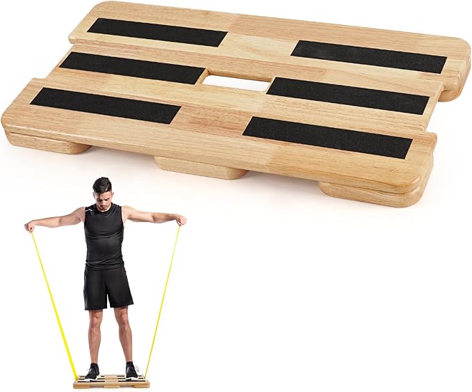 Wooden Exercise Board, Resistance Band Foot Plate with Non-slip Design, Wood Fitness Board for Resistance Band Training, Workout Bands, Balance, Stretching, Flexibility Exercise Home Gym