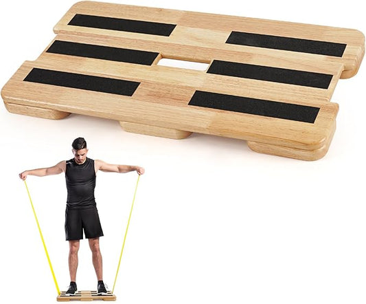 Wooden Exercise Board, Resistance Band Foot Plate with Non-slip Design, Wood Fitness Board for Resistance Band Training, Workout Bands, Balance, Stretching, Flexibility Exercise Home Gym