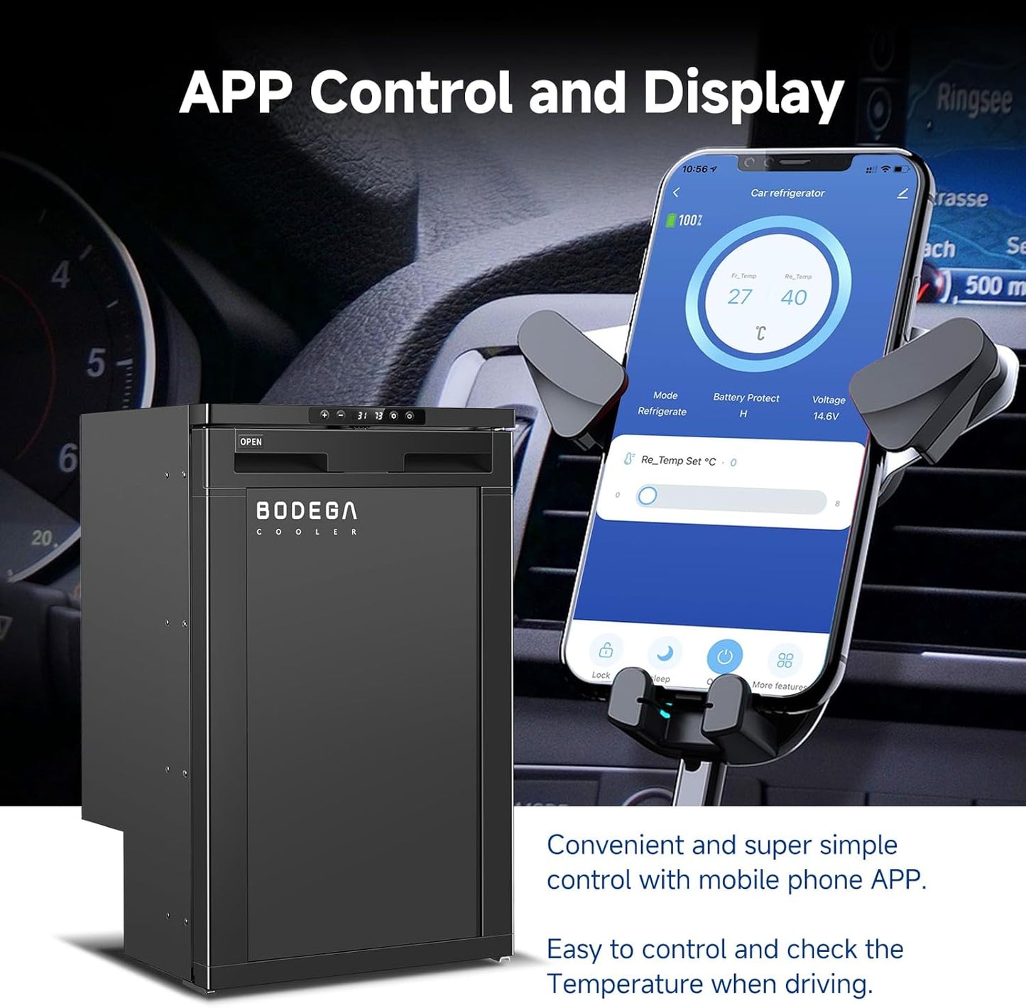 BODEGACOOLER 12 Volt Refrigerator, 83L RV Refrigerator APP Control, RV Fridge and Freezer, Travel Compressor Cooler with Lock, (-4℉-46℉) Car Fridge for Truck, RV, Camping, Boat -12/24V DC, Black