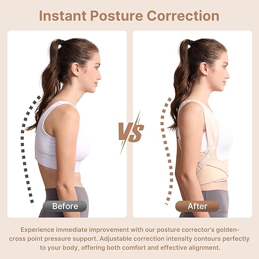 Posture Corrector for Women and Men: Improve Posture Correct Hunchback Slouching Invisible Under Clothes - Adjustable Lightweight Upper Back Brace for Neck Shoulder & Upper Back Pain Relief (XS/S Under Bust 26"-37")