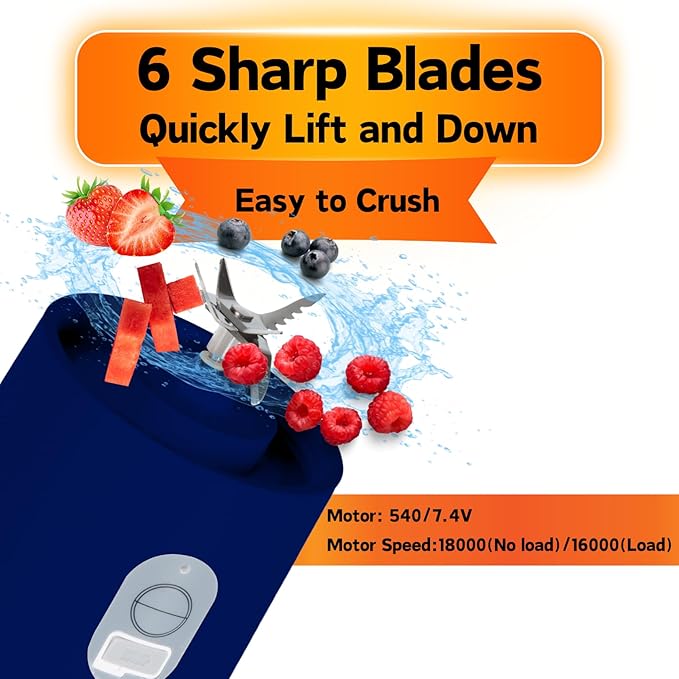 Compuaddict - Personal Blender Shakes and Smoothies 13 OZ Individual Mini Blender USB Rechargeable Fresh Juice Portable Blender Travel Blender (Blue)