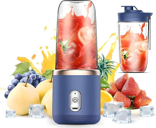 Paramexview® Portable Blender 14oz for Juices & Smoothies with 6 blades Puwerful performances Fusion Blender | USB Rechargeable, Lid, Cup included | Fit for travel and outdoor activities (Navy Blue)