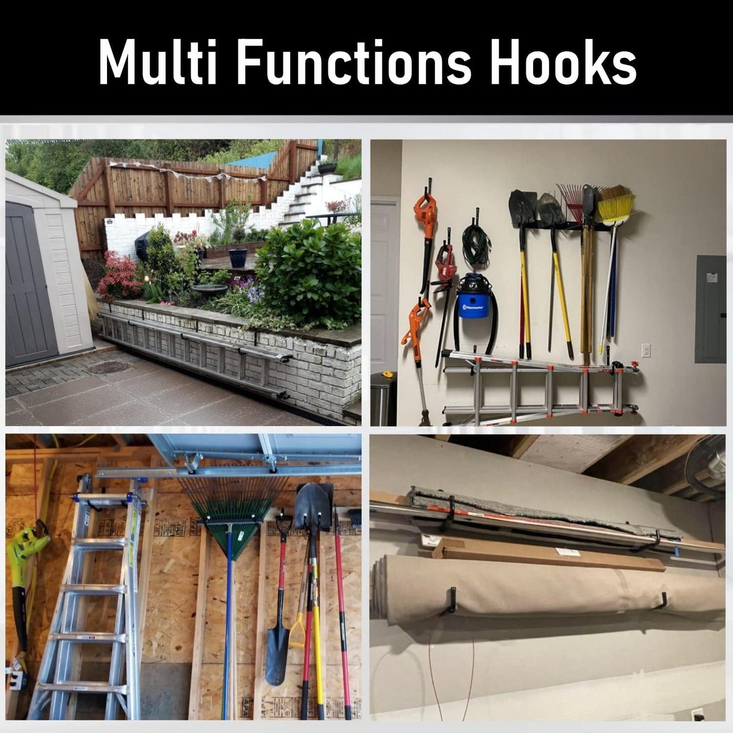 8 Pack Ladder Hooks 9.8Inch Garage Storage Utility Hook Heavy Duty Wall Mounted Storage Organizer Hanging Folding Chair Bike Ski Tool