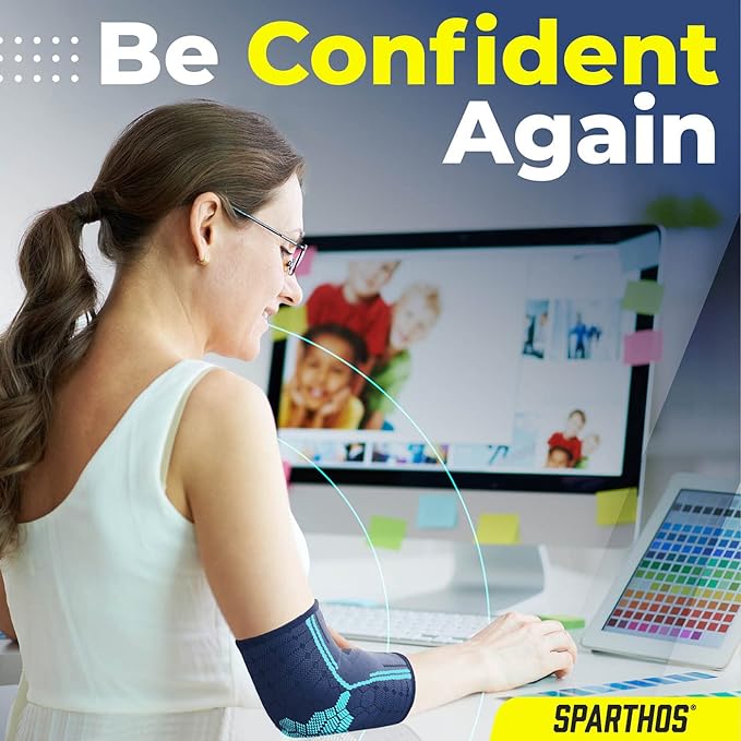 Sparthos Elbow Compression Sleeves (Pair) – Tennis and Golfer's Elbow Support – Elbow Brace for Men and Women – Made from Innovative Breathable Elastic Blend