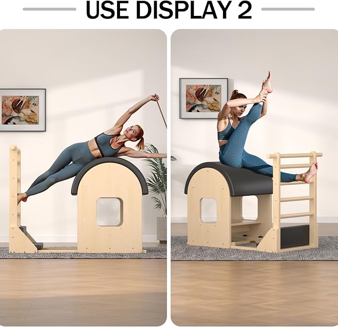 Pilates Ladder Barrel, Wooden Spine Corrector Pilates Machine for Home Workout, Pilates Arc for Balance, Core Strengthening and Stretching-9T2pw9