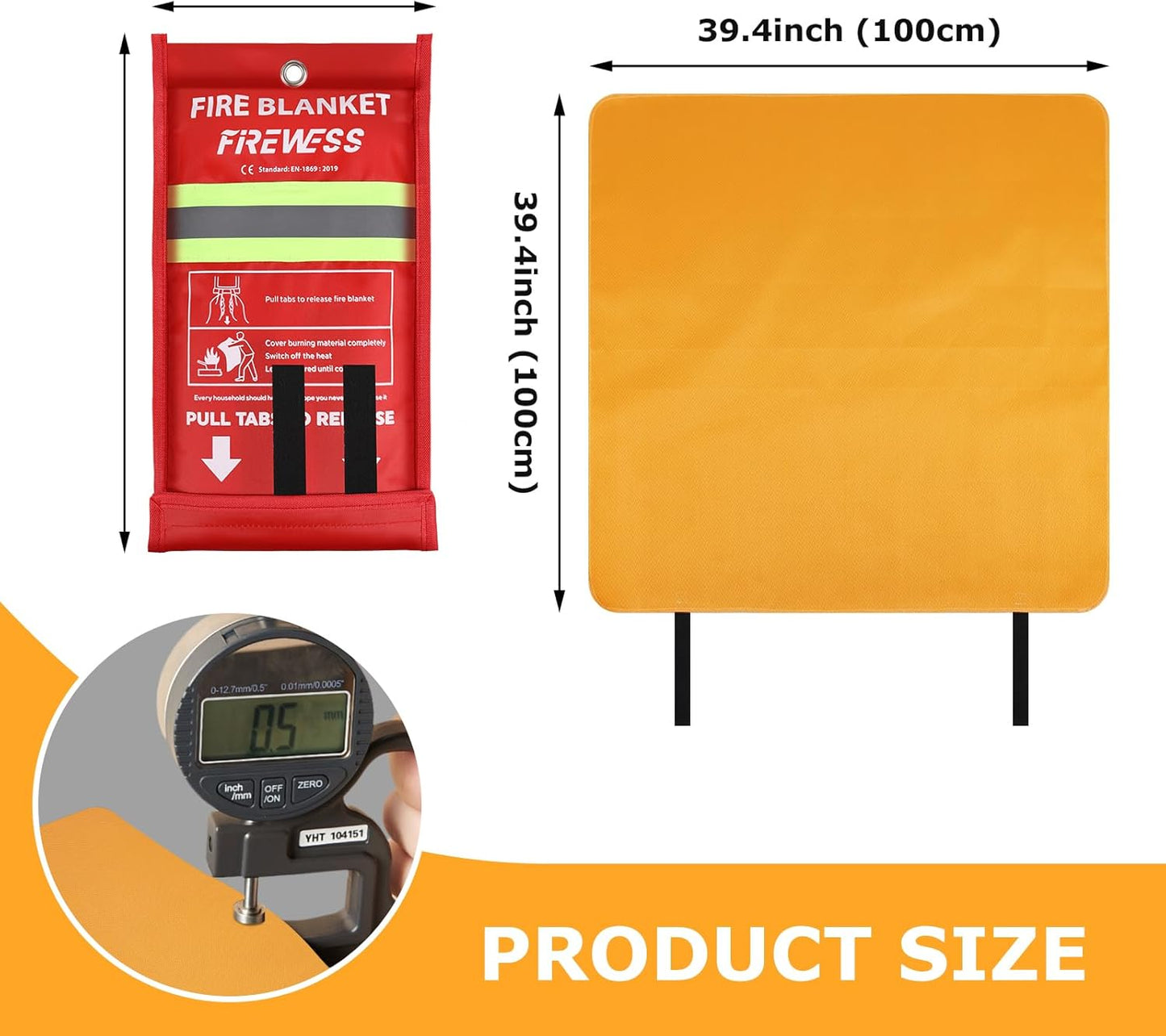 Emergency Fire Blanket, 2Pack Silicone Flame Retardant Fire Blankets Emergency for Home, Kitchen, Car, Office, Grill, 39.4X 39.4inch Fire Extinguisher Blanket