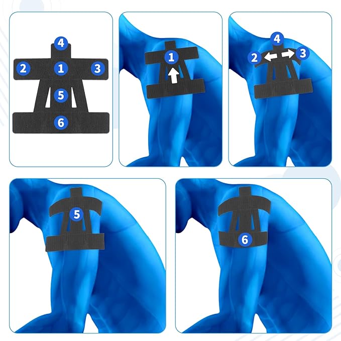 15 Pcs Precut Kinesiology Tape for Shoulder, Latex-Free Shoulder Tape for Pain Relief, Muscle Strips Kinesiology Tapes Precut, Sports Tapes Athletic Patch Support Muscle Elastic Breathable(Black)