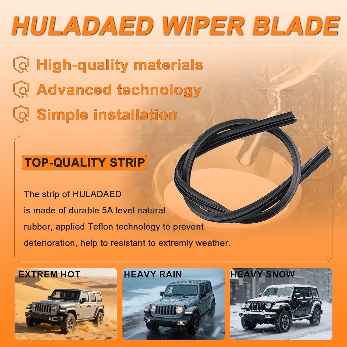 HULADAED® 26'' 18'' 14'' Windshield Wipers Replacement for Jeep Cherokee 2023-2014,Silicone Front Rear Wiper blades for MY Car-All Weather & Quiet(3 PACK)