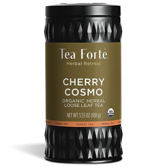 Tea Forte Cherry Cosmo Premium Organic Loose Leaf Caffeine-Free Herbal Tea Blend Canister, Makes 35-50 Cups